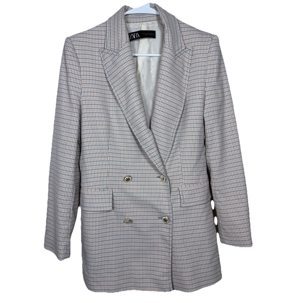 Zara Plaid Double Breasted Blazer Womens Medium Preppy Academia Chic 90s
